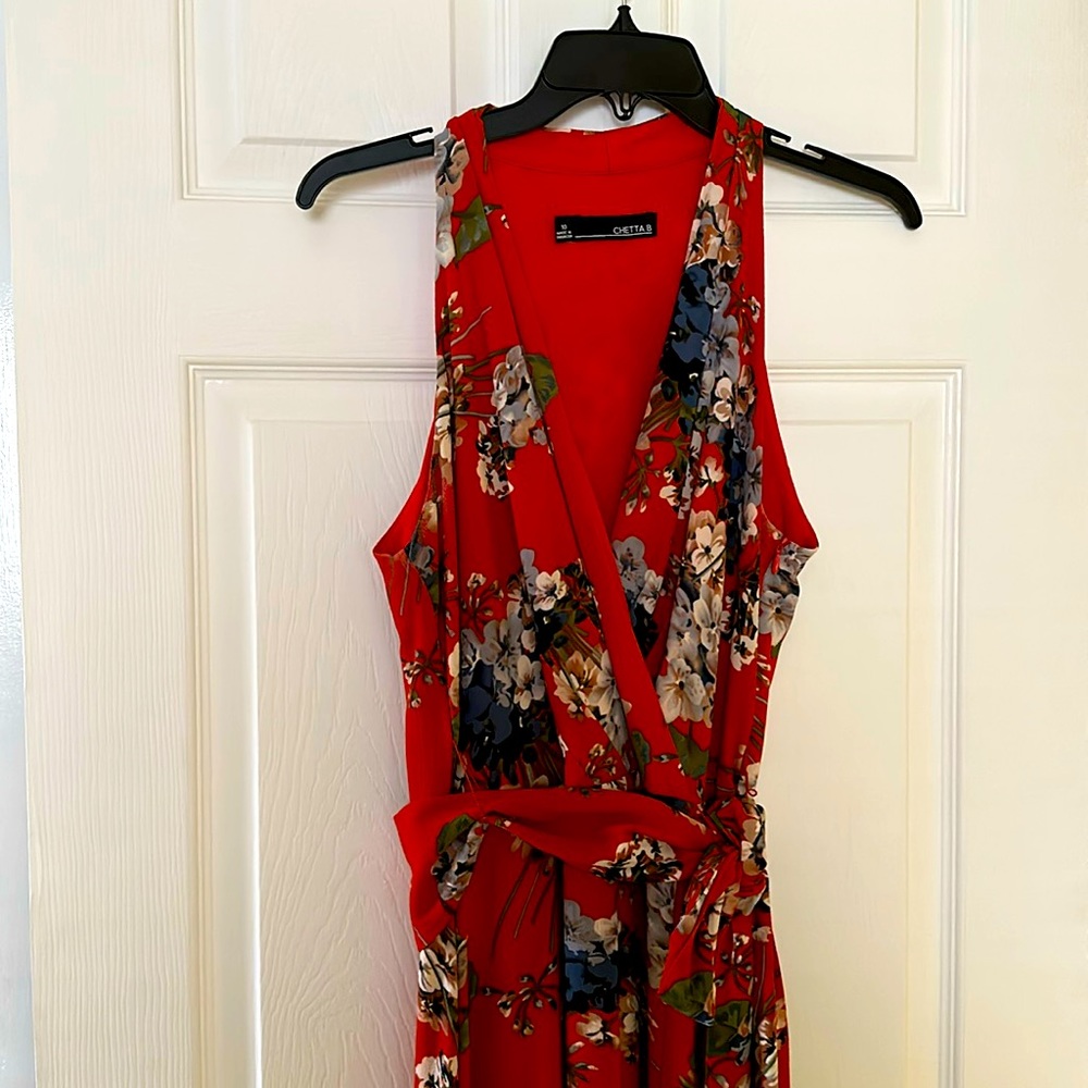 Red gown with flowers